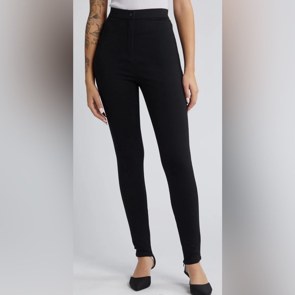 Nordstrom Open Edit Zip Cuff Skinny Black Pants snap zipper closure XS EUC